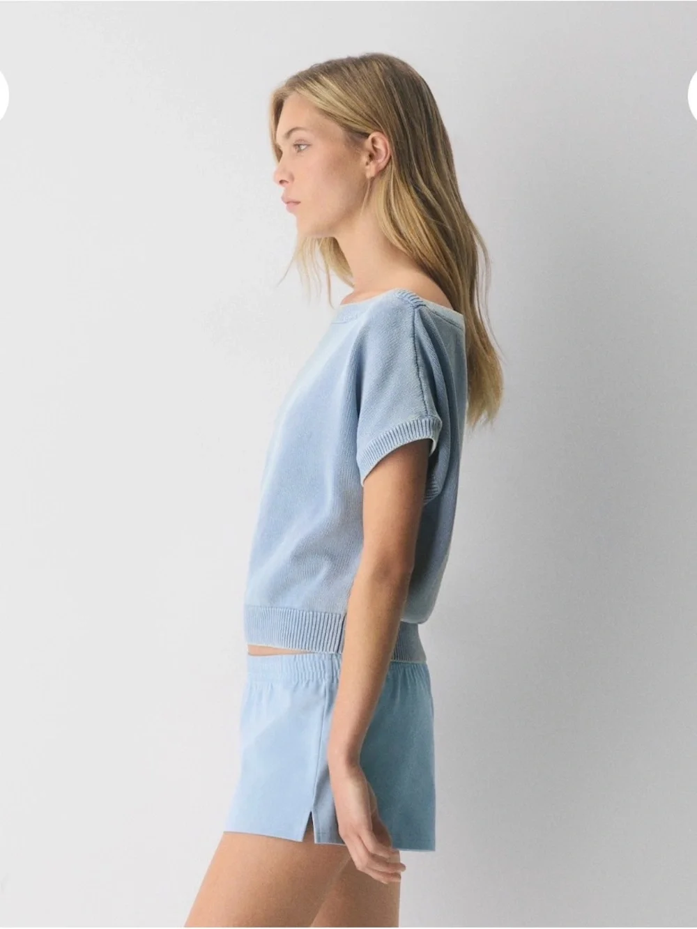 Light Blue Knit Short Sleeve Top Aritzia